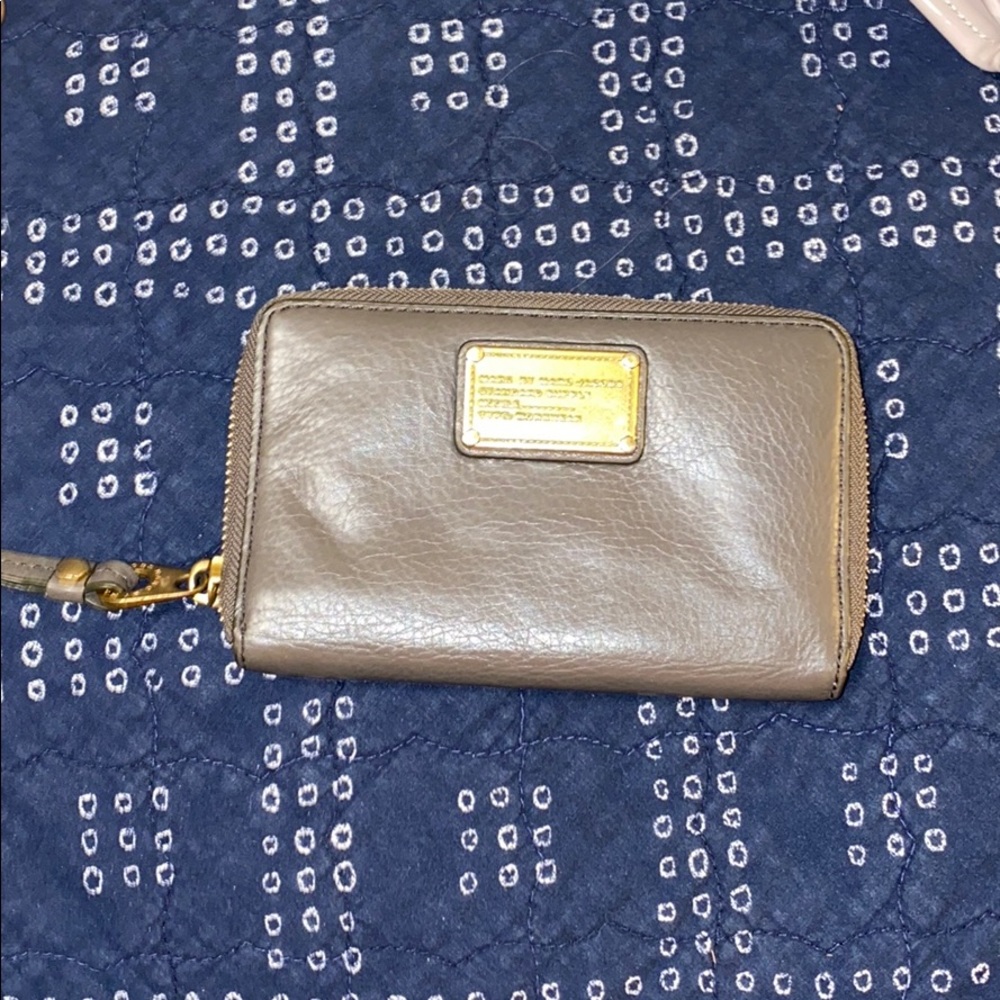 Marc Jacobs Taupe Leather Wristlet with Gold Hardware